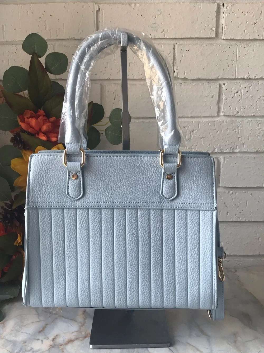 Beverly Hills Polo Club Light Baby Blue Structured Tote Crossbody Strap NEW